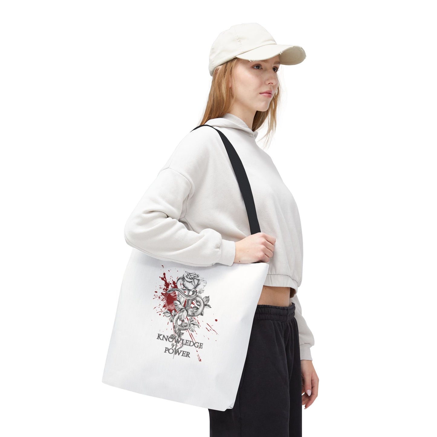 Knowledge is Power Tote Bag | Snake & Rose Design (White)