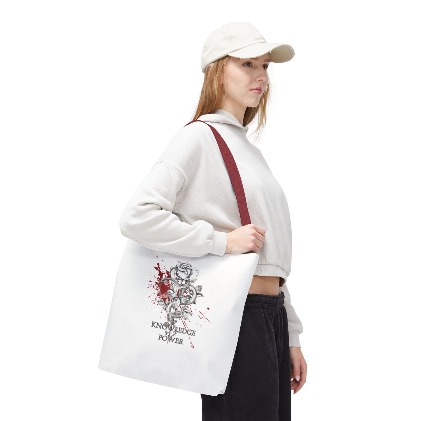 Knowledge is Power Tote Bag | Snake & Rose Design (White)