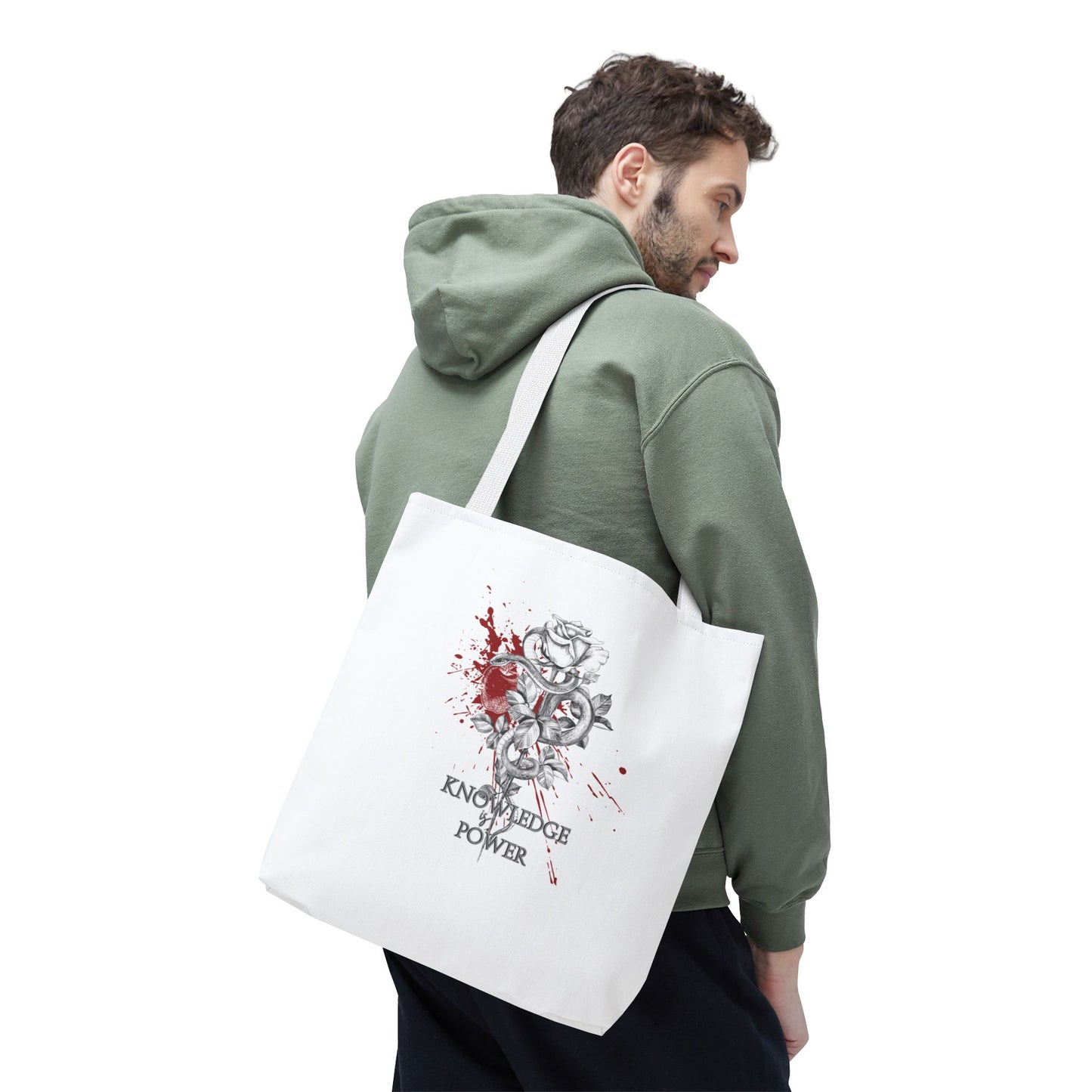 Knowledge is Power Tote Bag | Snake & Rose Design (White)