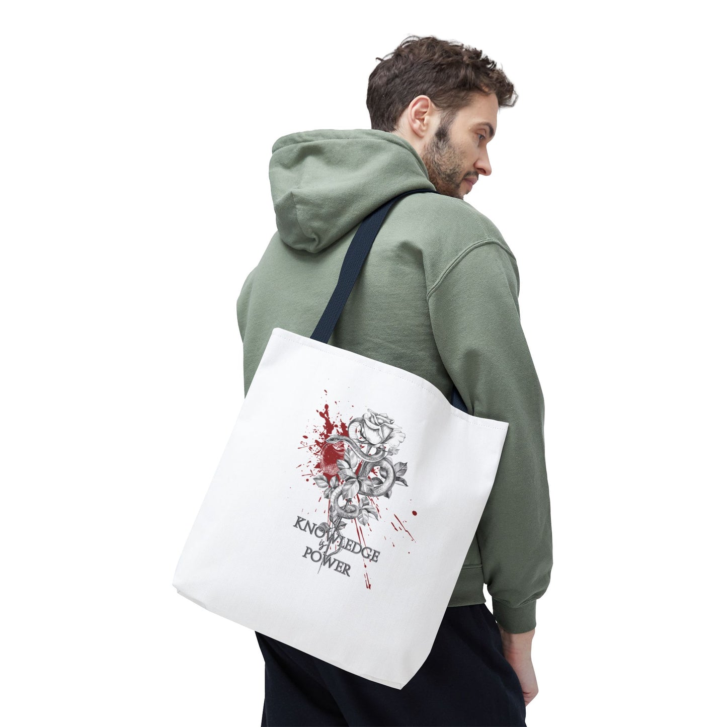 Knowledge is Power Tote Bag | Snake & Rose Design (White)